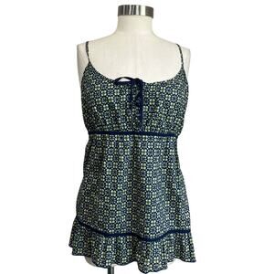 Faded Glory Y2K Blue Floral Milkmaid Tank Top Vintage Ruffle Bow Medium